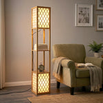 2-light Modern Floor Lamp W/ Shelves, Bedroom | Yellow