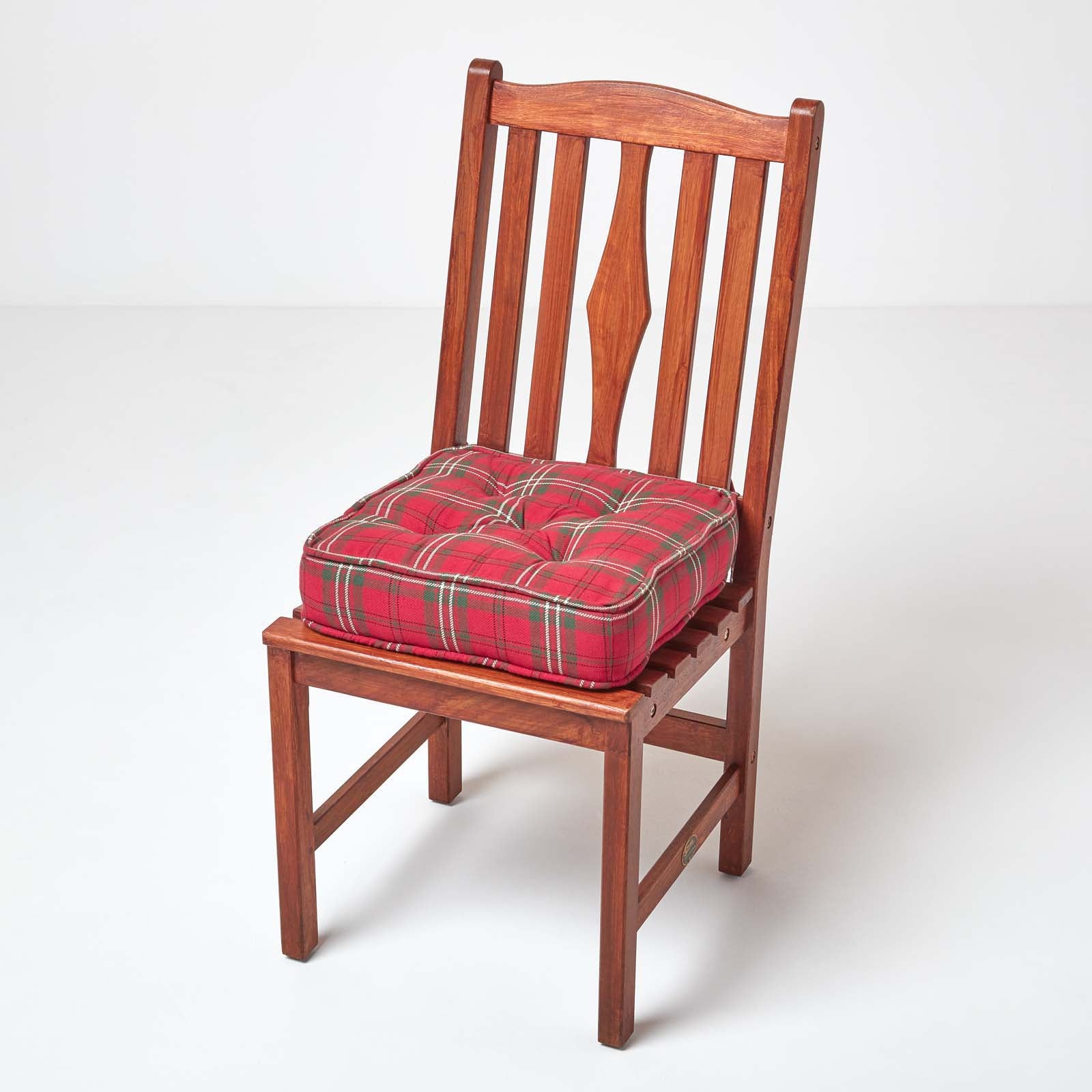 Tartan Check Cotton Dining Chair Booster Cushion | 40cm x 40cm | Red