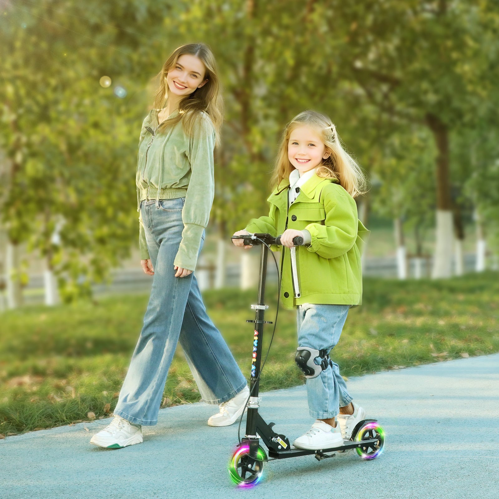 Scooter For Kids, Folding Light Up Kick Scooter With Adjustable Handle | Black