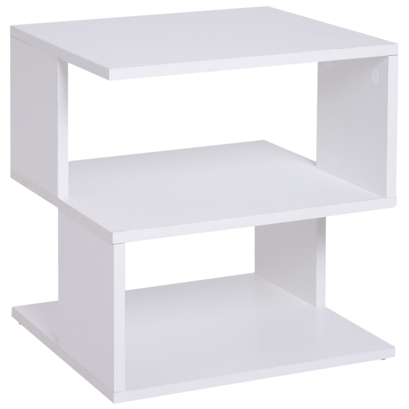Square 2 Tier Wood Coffee Side Table Storage Shelf Rack | White