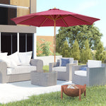 3m Wooden Bamboo Parasol Outdoor Umbrella Canopy | Red