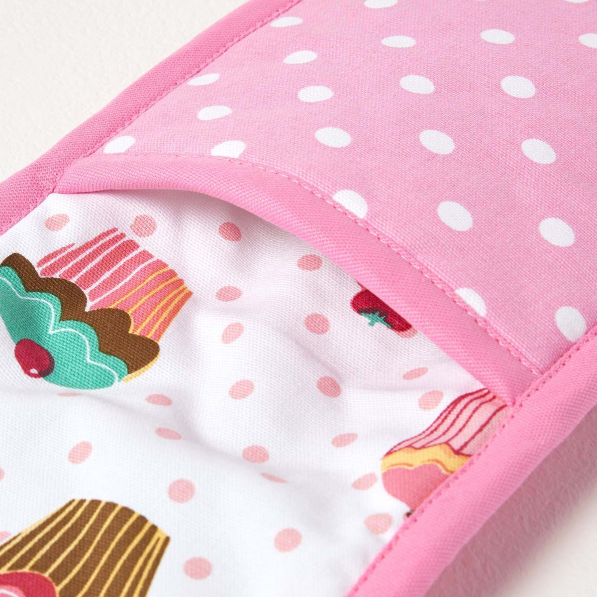 HOMESCAPES Cotton Cupcakes Pink Blue Double Oven Glove