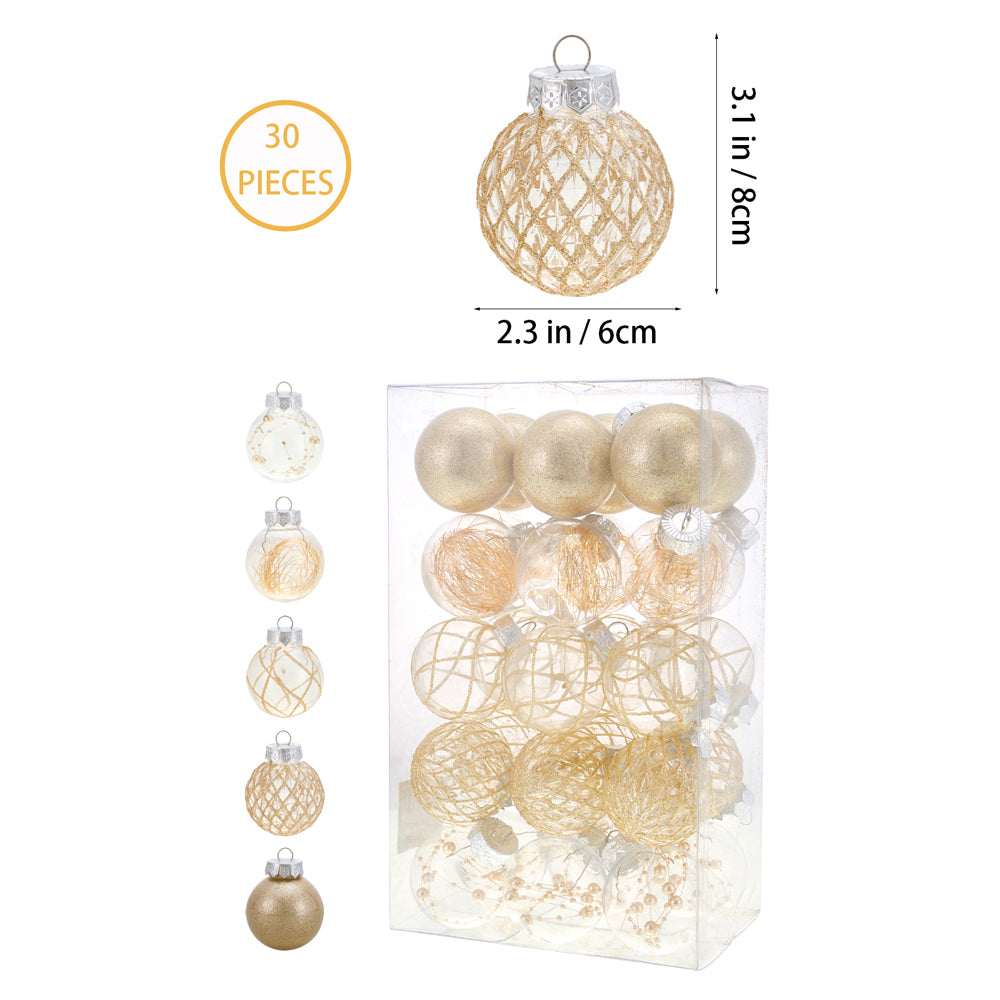 Set Of 30 Christmas Baubles Christmas Tree Decoration Ornaments | Gold