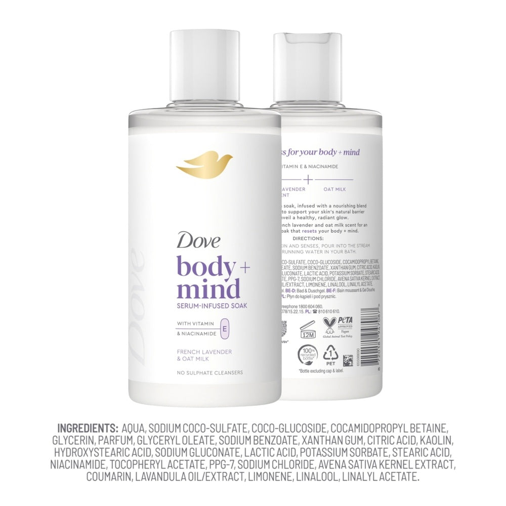 Body + Mind Bath Soak, French Lavender & Oat Milk, 400ml | Set-of-6