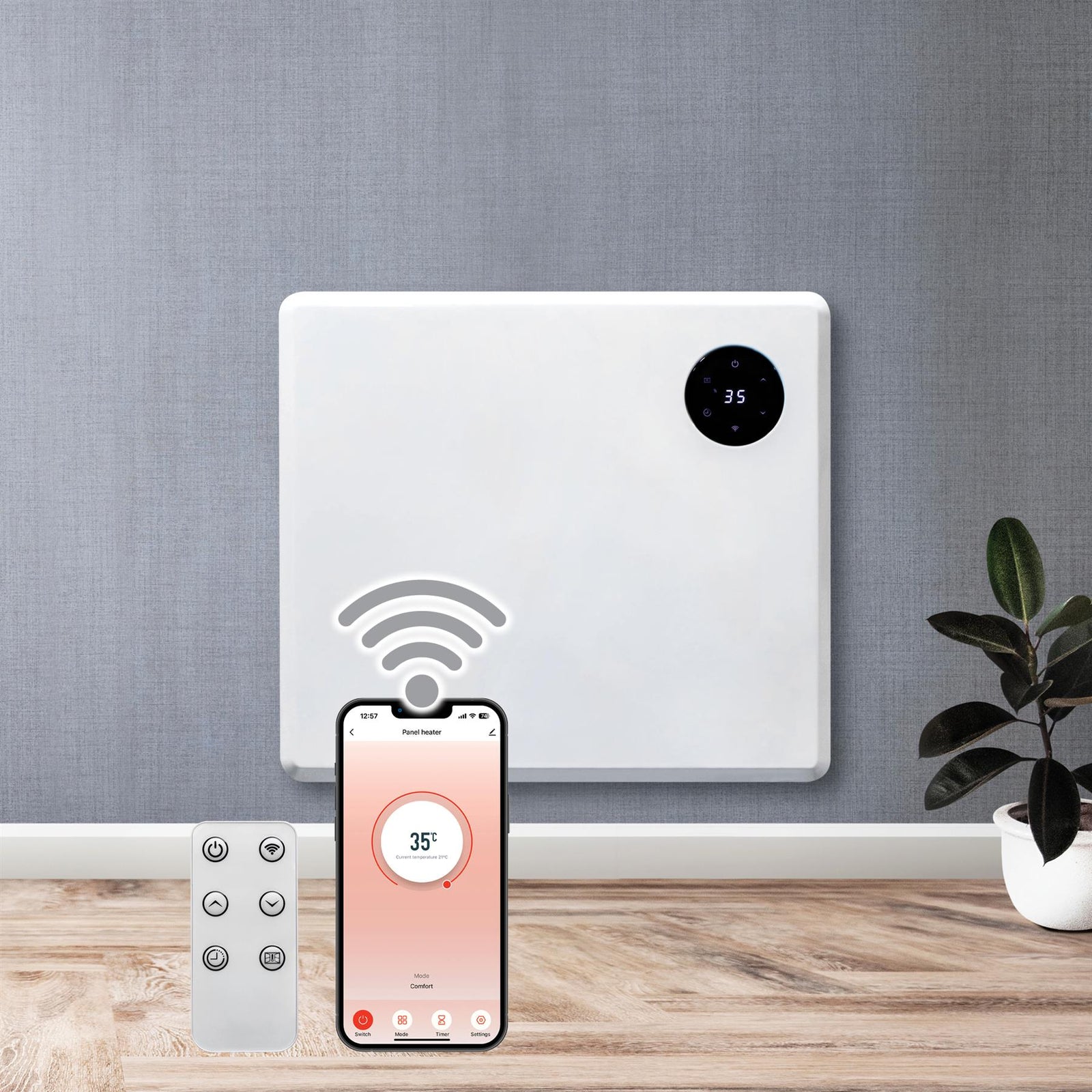 Wifi Smart Electric Radiator Panel Heater White Wall Mounted Or Floor Standing Bathroom Safe Timer And Thermostat | 600w | White