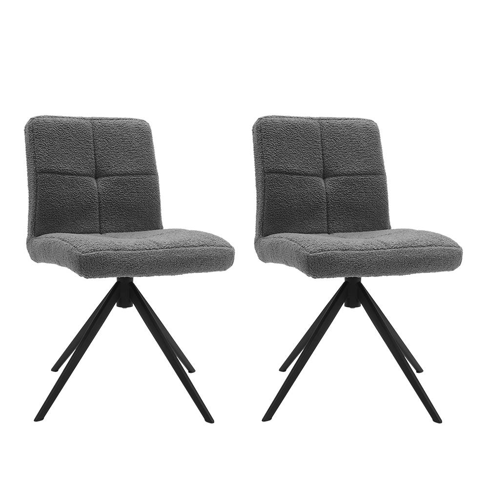 Set Of 2 Teddy Fleece Bar Stools With High Back And Black Metal Legs – Modern Armless Breakfast Chairs | Grey