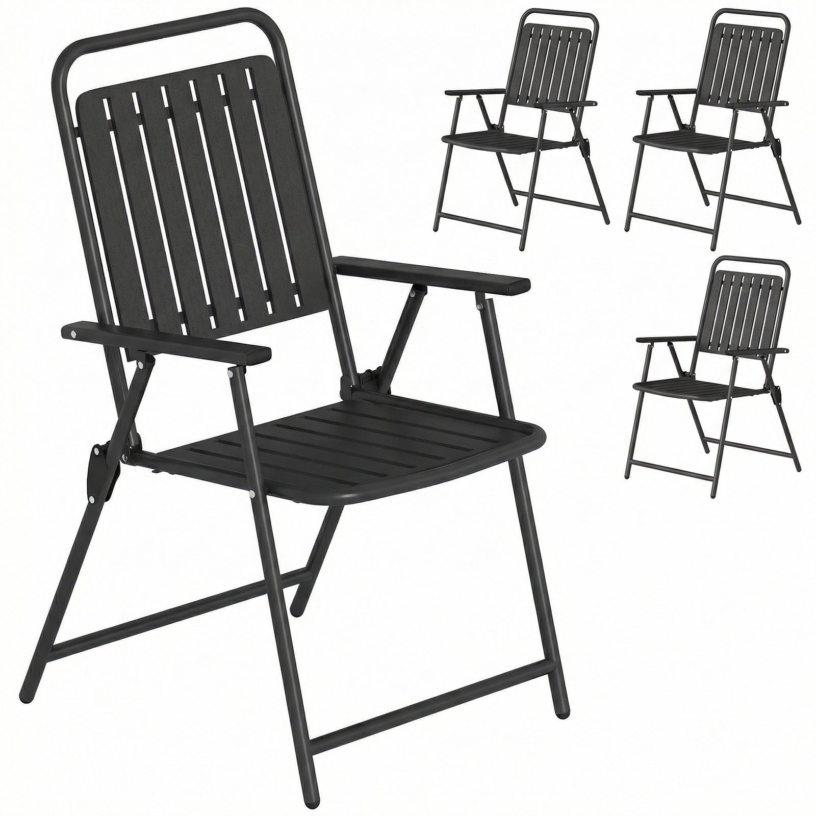 Outsunny Folding Garden Chairs Set Of 4 With Plastic Seat And Back, Black