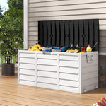 290l Large Waterproof Outdoor & Indoor Storage Box With Wheels – Flip-top Lid, Wood-grain Effect, Ventilated Plastic Container | Black & White