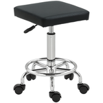 Pu Leather Rolling Stool, Adjustable | Black