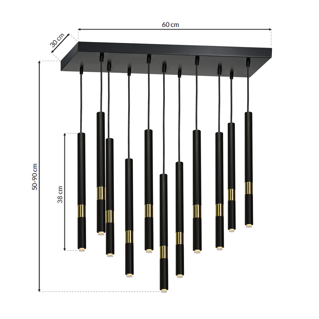 Monza Designer Black Pendant Lamp (11xg9) High Quality Hand Made From Matt Black Alloy With Luxurious Gold Detail