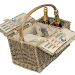 Wicker Double Lidded Fitted Picnic Basket | 2 Person | White