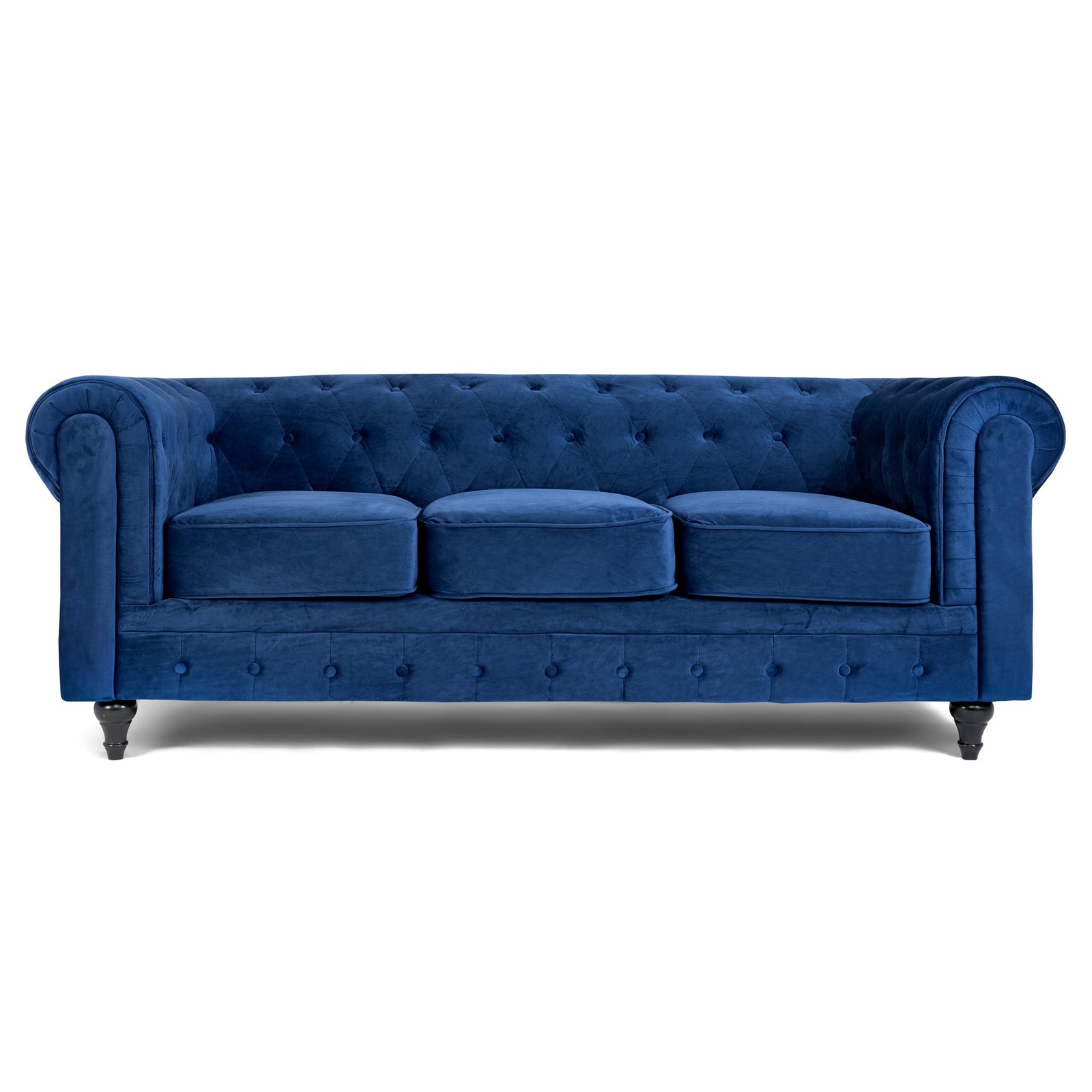 Button Tufted Velvet Living Room Sofa - 3 Seater | Blue