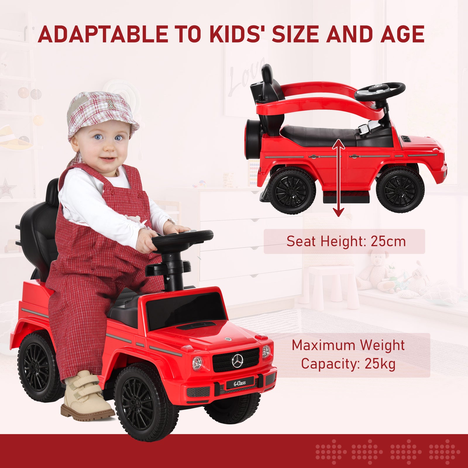 Kids Ride-on Push Car 3 In 1 Benz G350 Baby Floor Slider Walker | Red