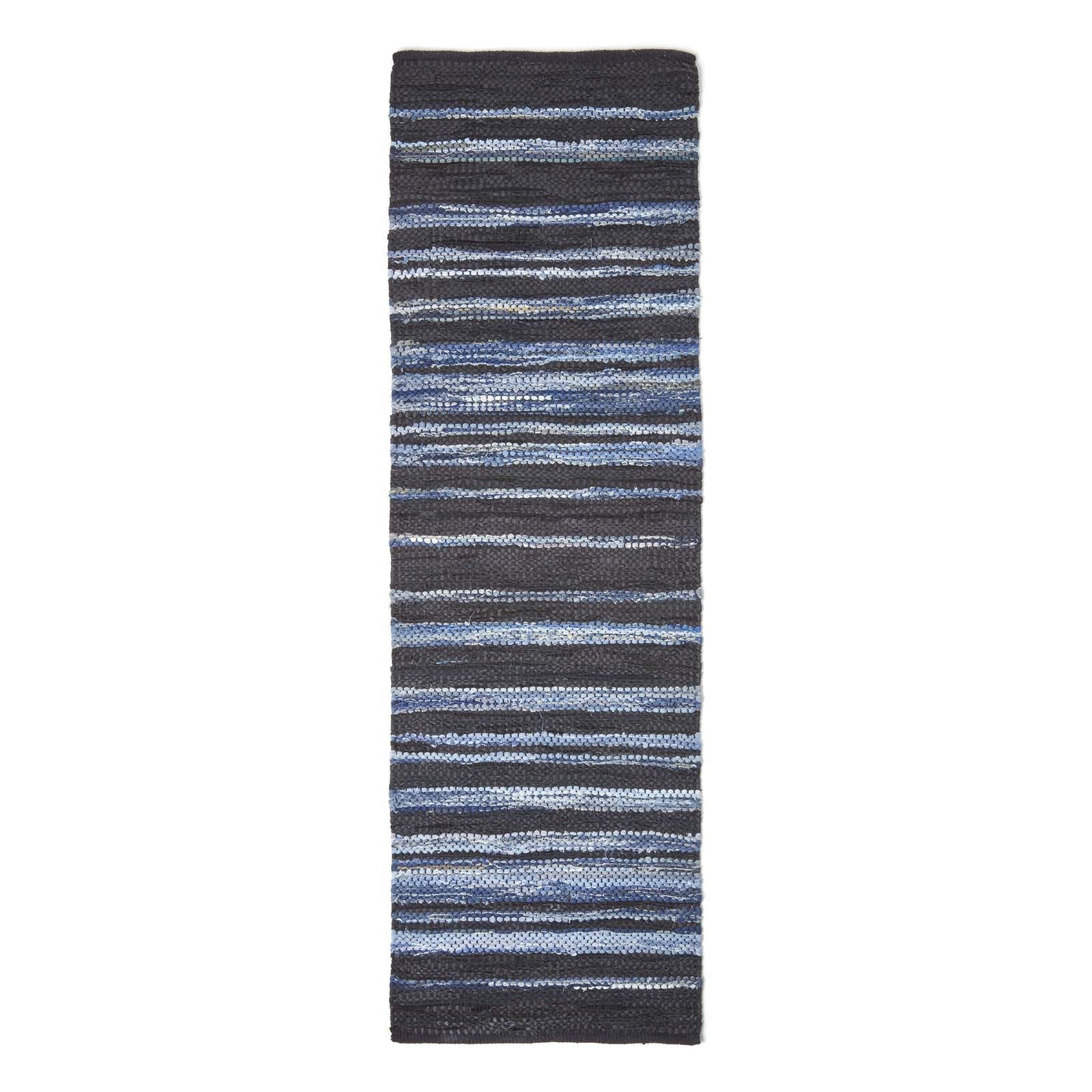 Texas Leather & Denim Woven Striped Blue Rug | 200cm | Blue