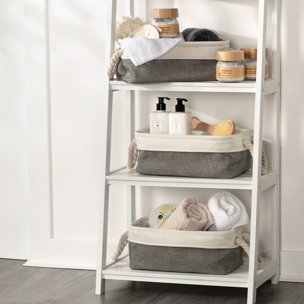 Livivo Set Of 3 Medium Fabric Storage Baskets With Rope Handles