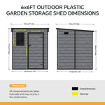 6 X 6ft Outdoor Storage Shed With Pent Roof, Pp Plastic Garden Shed With Window & Vent,  Waterproof Uv-resistant Tool Storage In Dark Grey Woodgrain