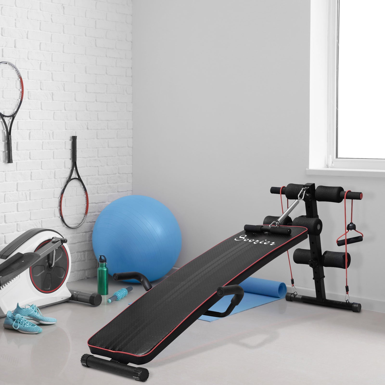 Sit Up Bench With Adjustable Thigh Support - Black | Black