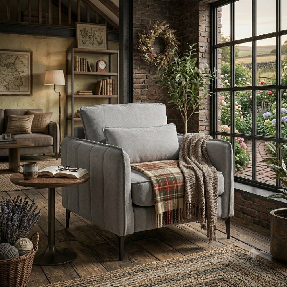 Modern Upholstered Accent Chair Armchair With Lumbar Pillow | Light Grey