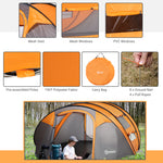 4-5 Person Camping Tent Dome Pop-up Tent  With Windows | Orange