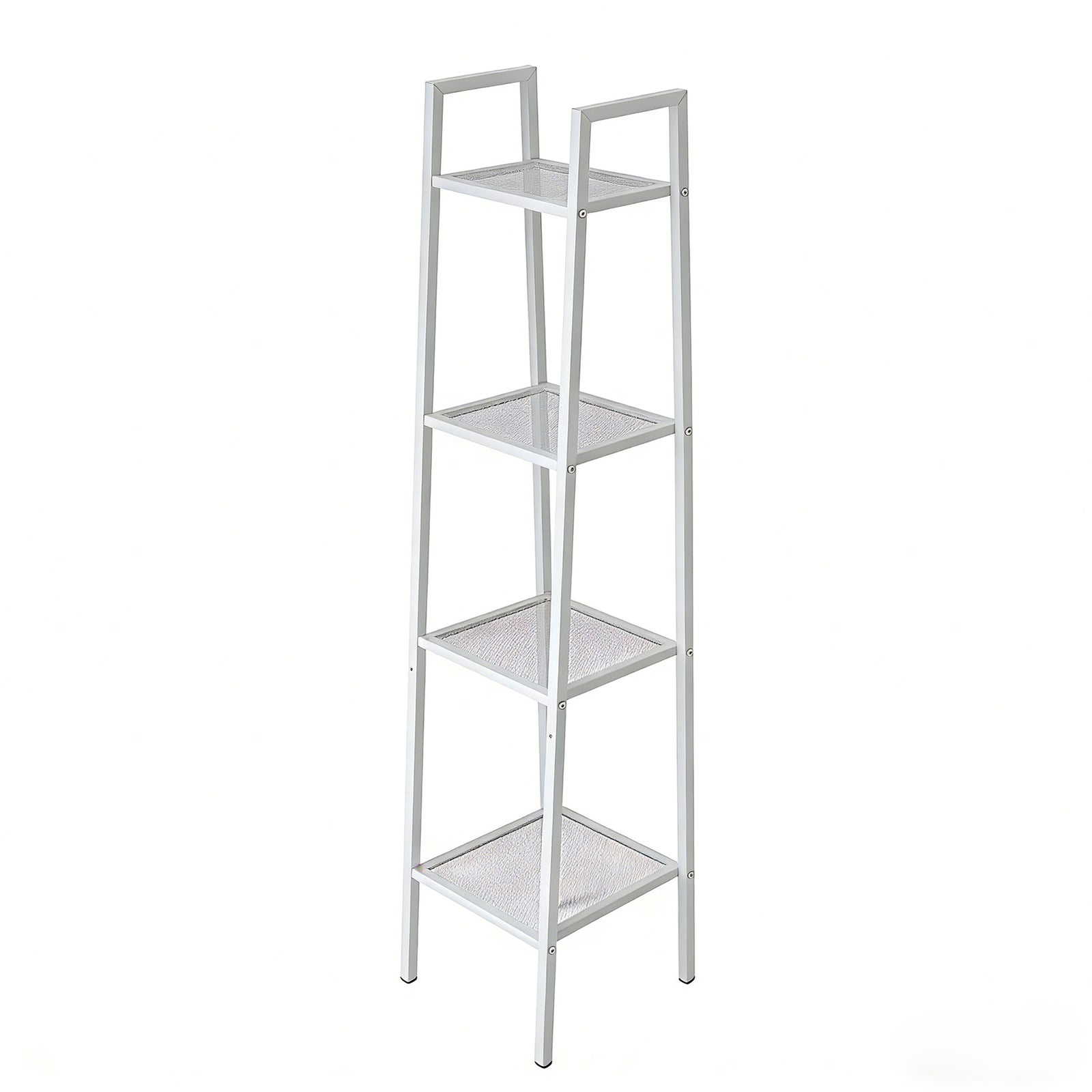 4-tier Freestanding Metal Ladder Shelf With Mesh Shelves | White