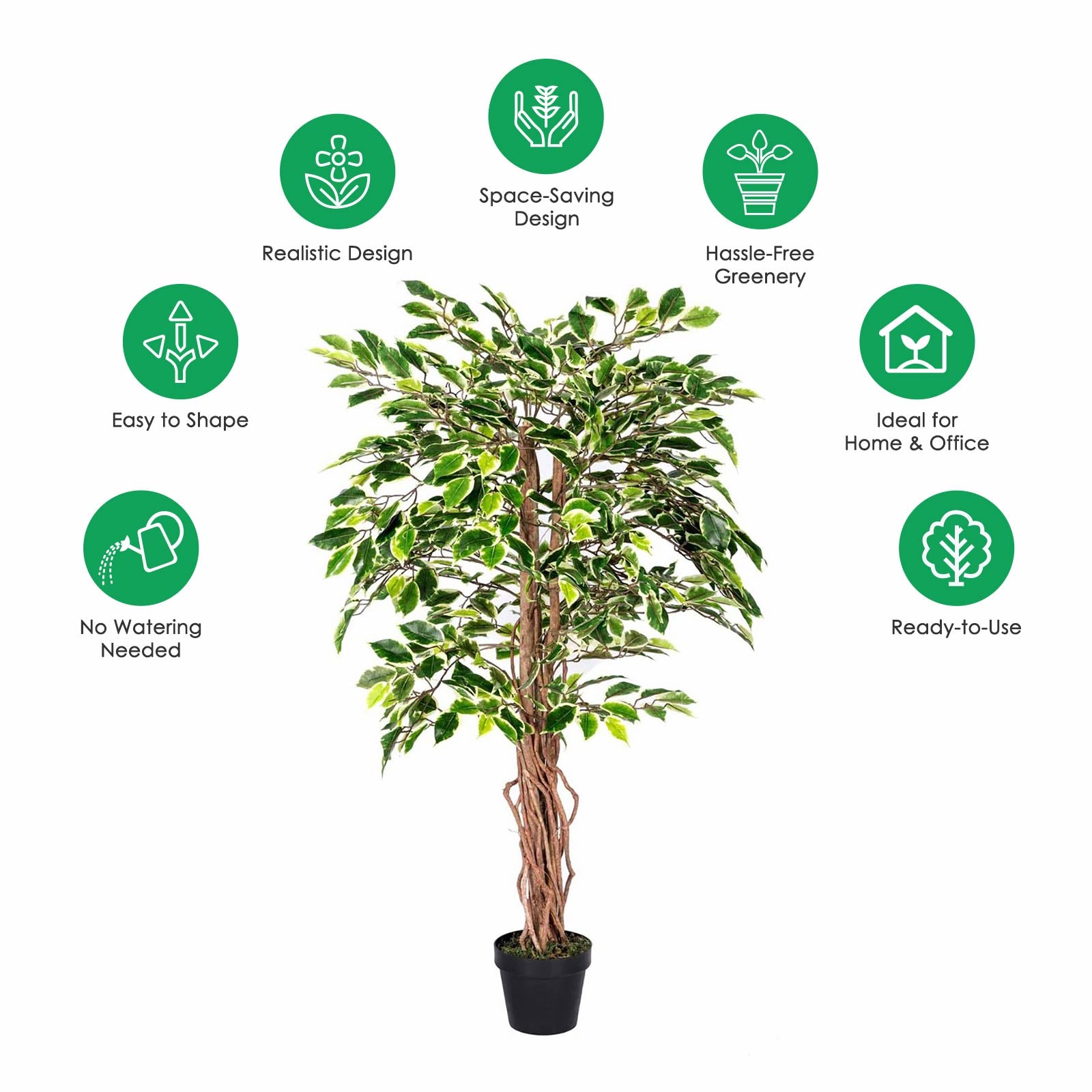 Artificial Handcrafted Ficus Tree With Real Wood Trunk | 4ft | Multi Colour