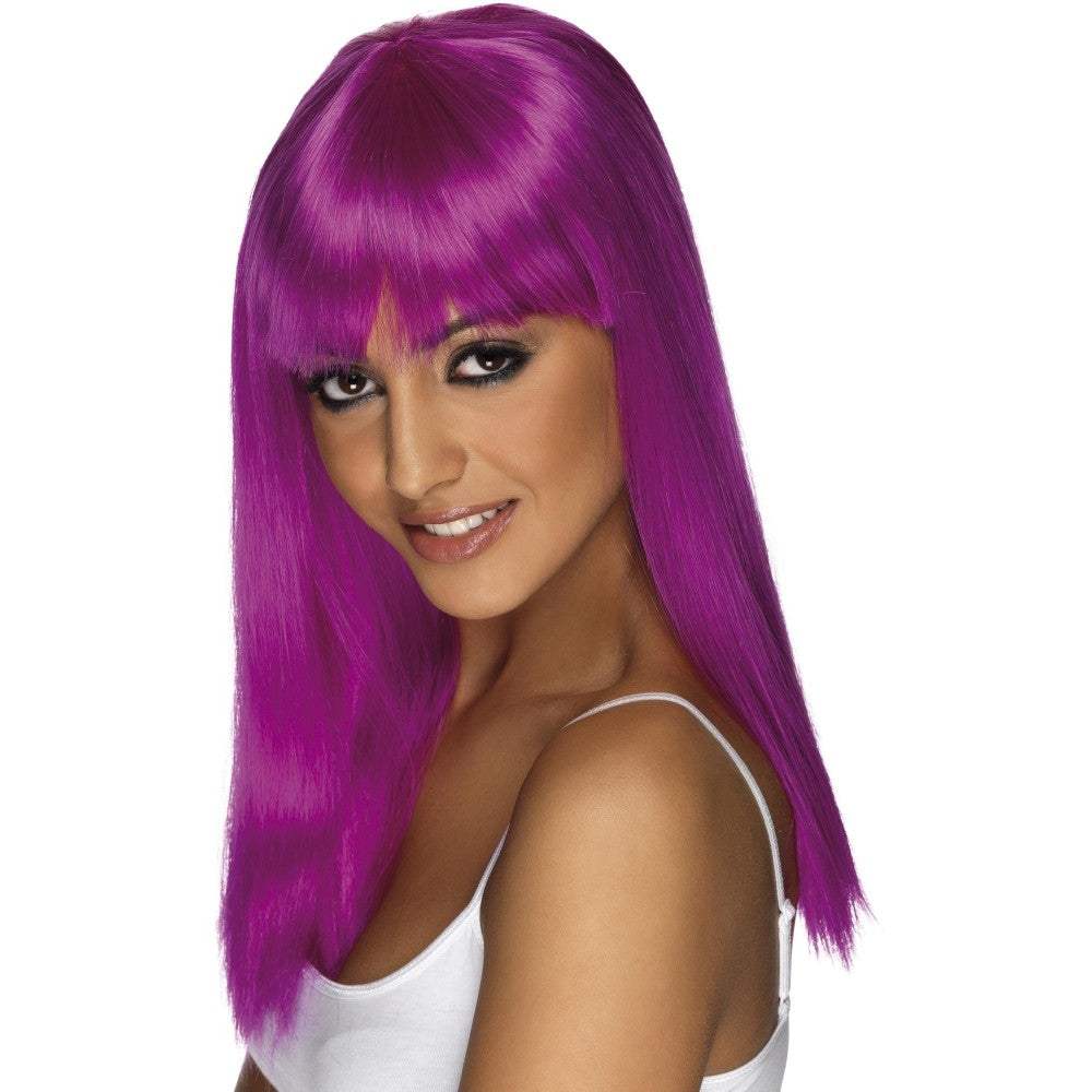 Glamourama Long And Straight Wig With Fringe | Neon Purple