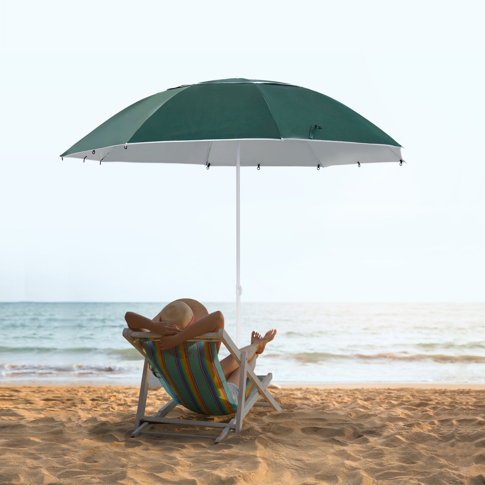 7-ft Beach Parasol With Side Panels | Dark Green