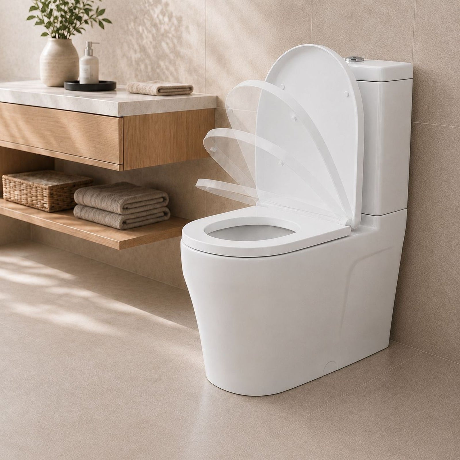 Toilet Seat Soft Close D Shape, Premium Thermoplastic, Quick Release, Top & Bottom Fixings | White