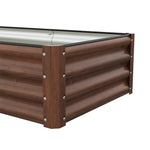 Brown Wood Grain Rectangular Galvanized Steel Raised Garden Bed | Medium
