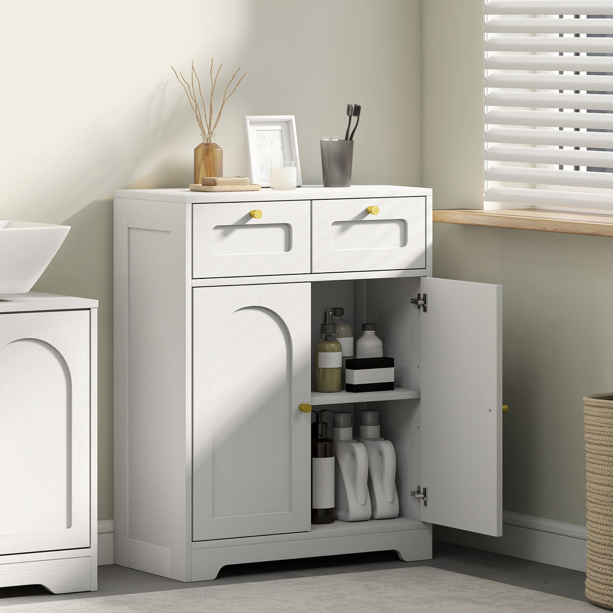 Bathroom Floor Cabinet, Bathroom Storage Unit With 2 Doors, White