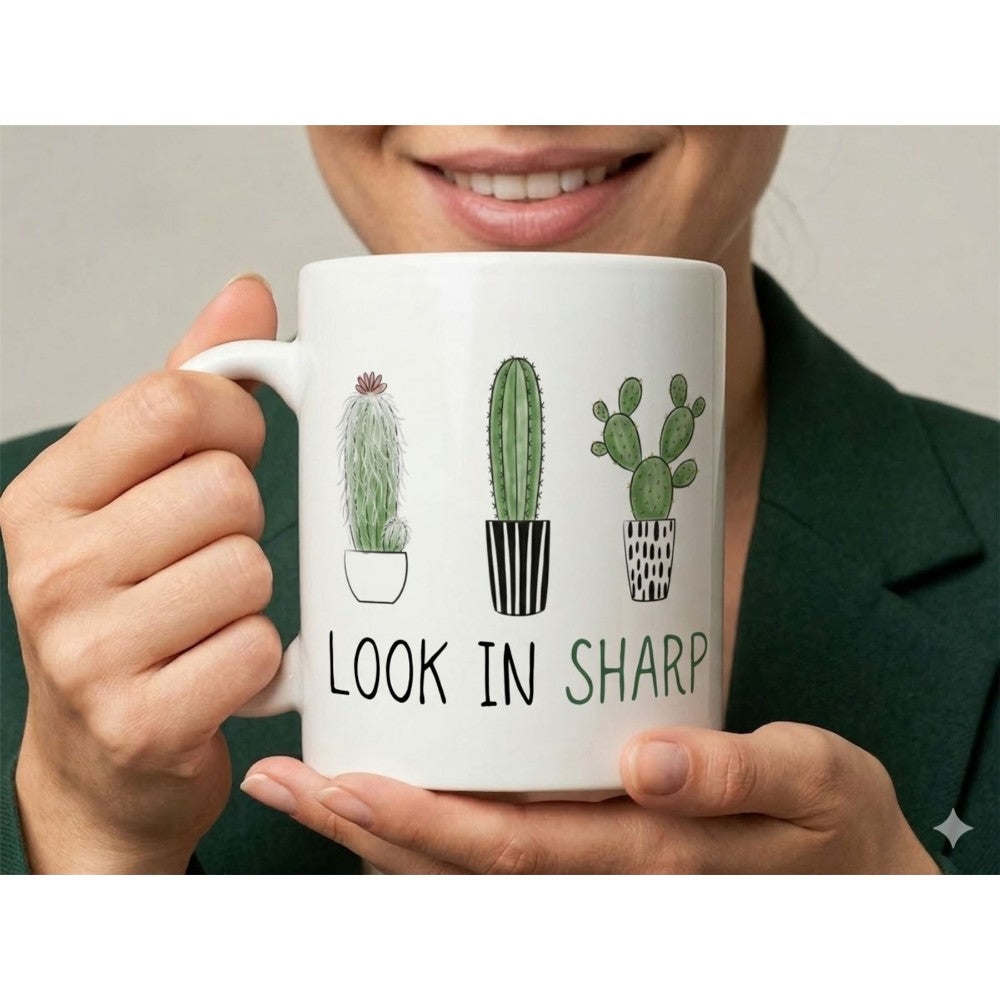 Dyzi Look In Sharp Cactus Quote Ceramic Coffee Mug White