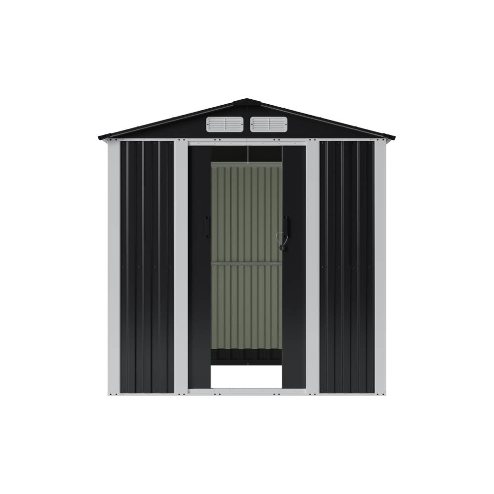 Breeins 6 X 8ft Heavy Duty Metal Outdoor Storage Shed with Apex Roof, Double Sliding Doors & Vents, Lockable Garden Tool Storage House for Backyard Patio Lawn
