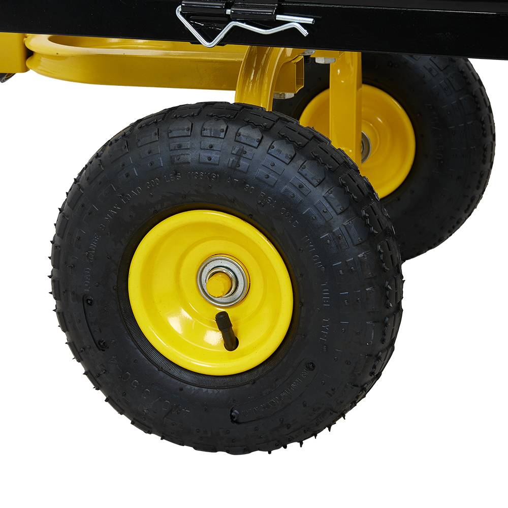 Heavy Duty Garden Trolley Cart On Wheels, 500 Lbs Capacity Large Metal Utility Wagon With Removable Sides, Pneumatic Tires | Black