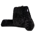 Deluxe Large Reading Pillow, Soft Ribbed Faux Fur, Shredded Memory Foam Cuddle Cuddle Cushion Backrest Arm Support | L | Black
