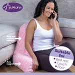 Deluxe Large Reading Pillow, Soft Ribbed Faux Fur, Shredded Memory Foam Cuddle Cuddle Cushion Backrest Arm Support | L | Pink