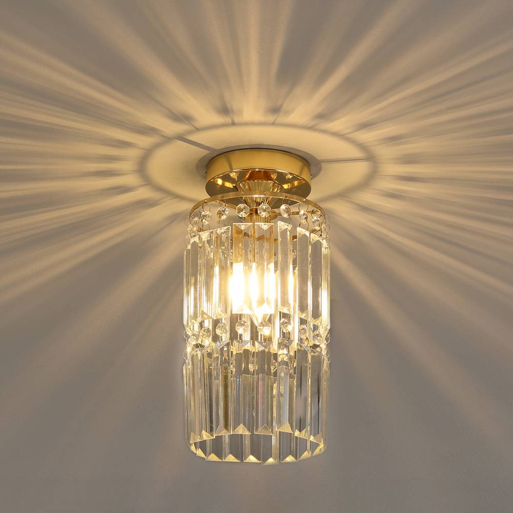 Modern Gold Crystal Ceiling Light 25cm Diameter, 29cm Height, Single Head Round Chandelier