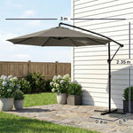3 M Garden Cantilever Parasol With Cover, Rotation | Grey