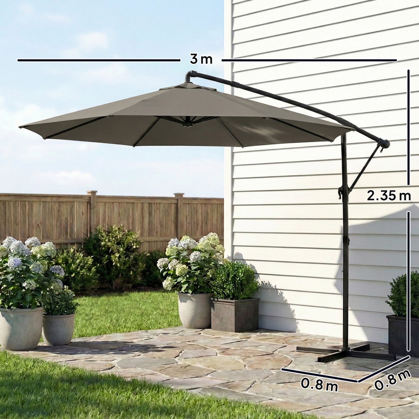 3 M Garden Cantilever Parasol With Cover, Rotation | Grey