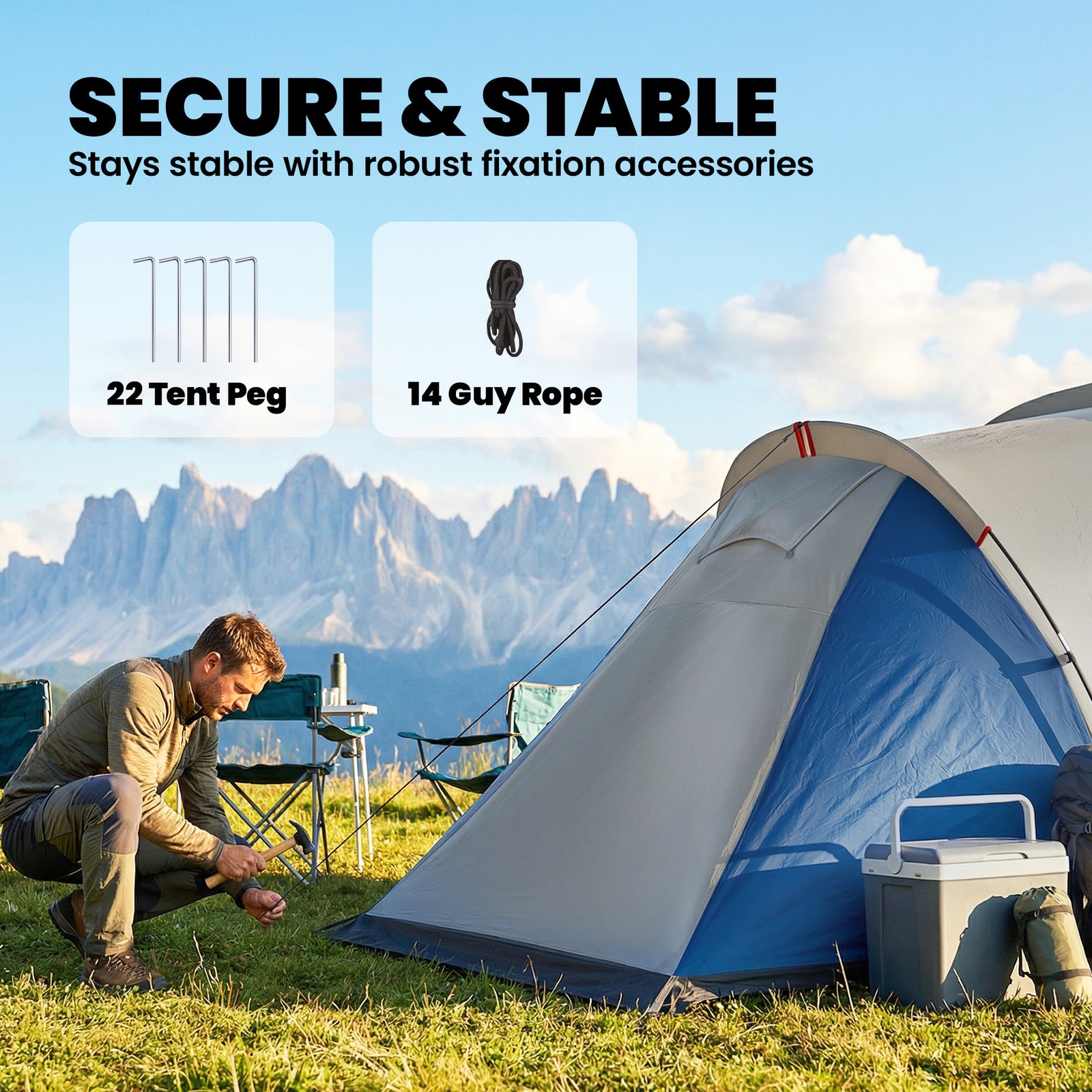 Family Camping Tent 3000mm Waterproof 8-12 Person | Blue