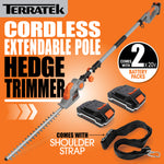 20v Cordless Hedge Trimmer Long Reach Telescopic Garden Hedge Cutter, 1 Hr Fast Charge Battery & Charger Included | 2 Batteries + 1 Charger | Grey
