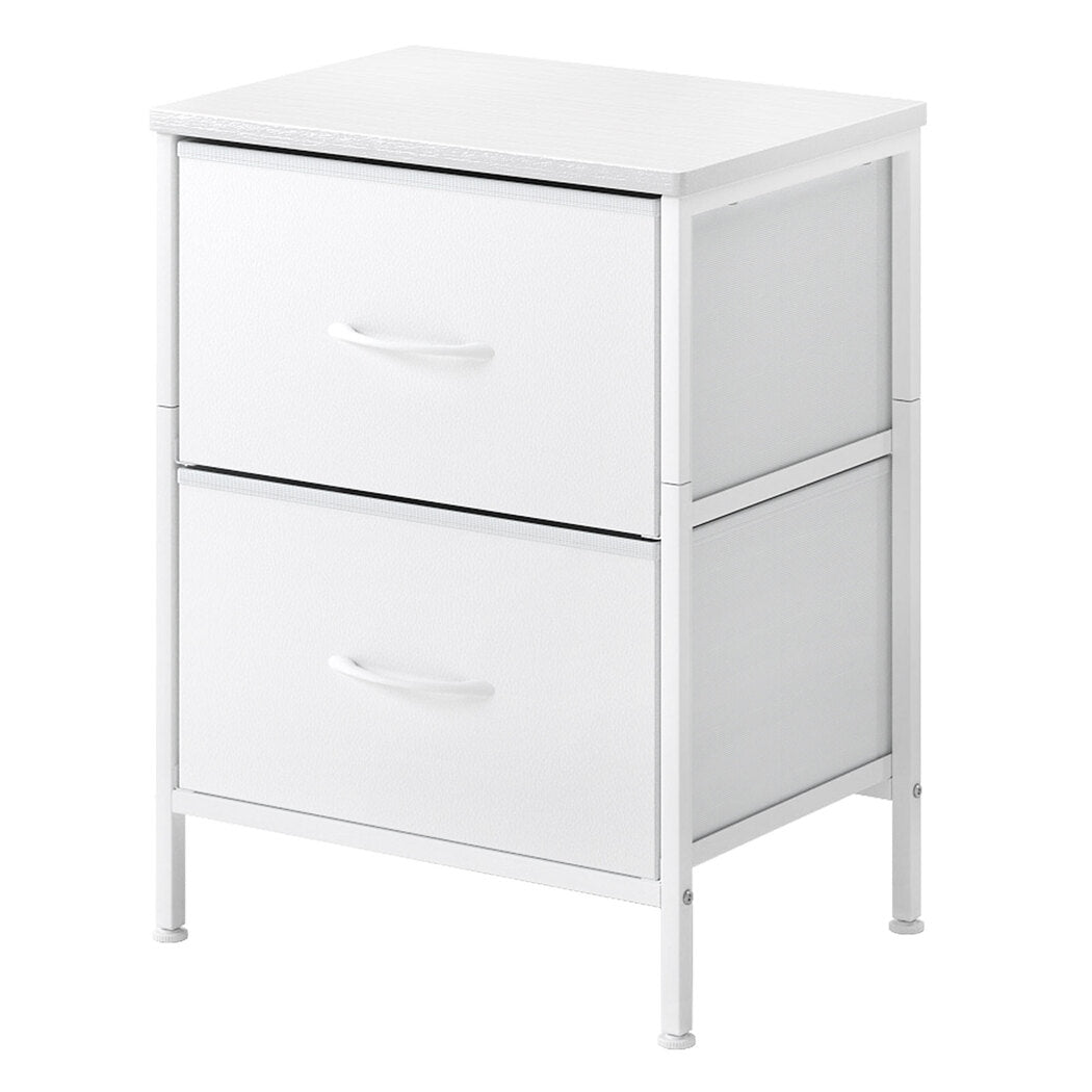 Bedside Table 2 Fabric Drawer Nightstand Shelf Storage Furniture Cabinet | White
