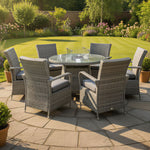 Windsor Xl Rattan 6 Seat Firepit Dining Set | 6 Seat | Mixed Grey