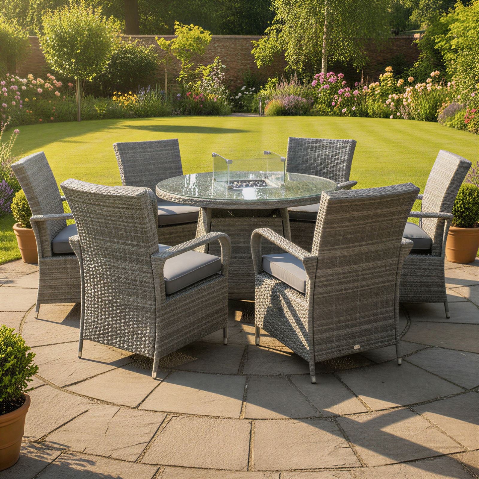 Windsor Xl Rattan 6 Seat Firepit Dining Set | 6 Seat | Mixed Grey