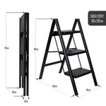 Step Ladder Compact Black, Heavy-duty Steel Folding Step Stool 150kg Capacity | 3 Step | Black