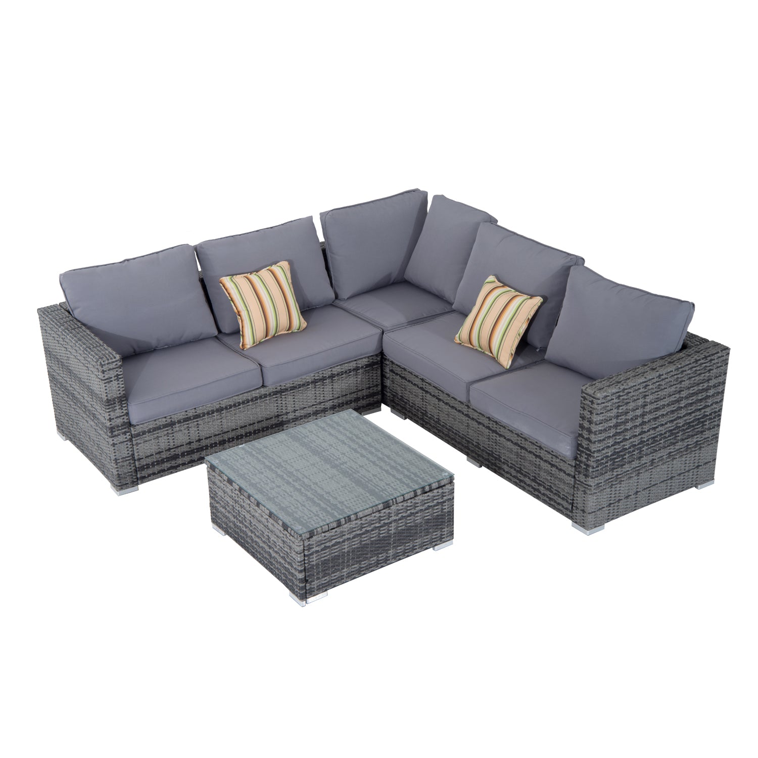 4 Pcs Rattan Outdoor Set Furniture With Sofa Loveseat Table
