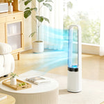 HOMCOM Bladeless Tower Fan With 45° Oscillating, Led Lights, 3 Speeds, White