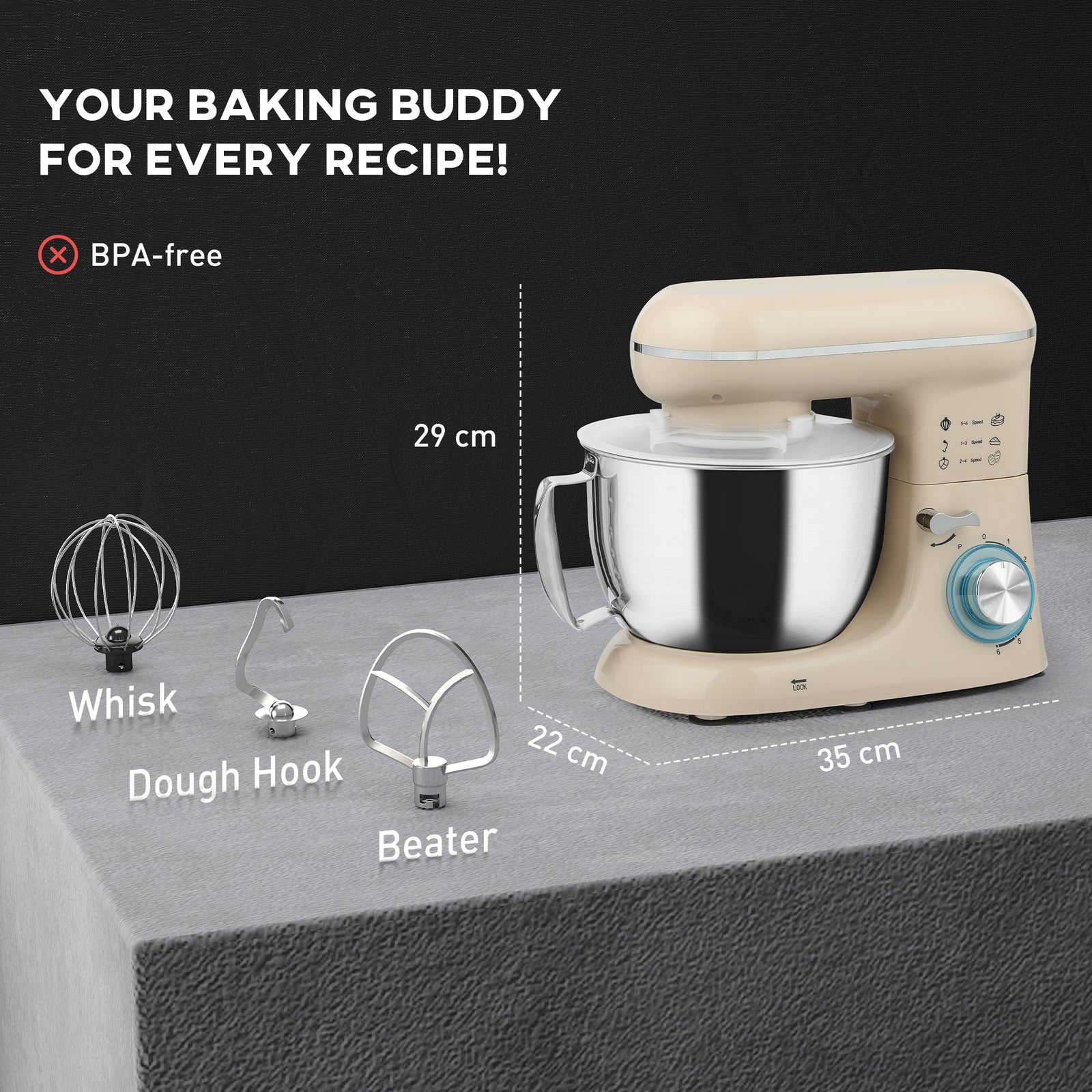 Electric Stand Mixer 4.5l Food Mixer With Dough Hook | Beige