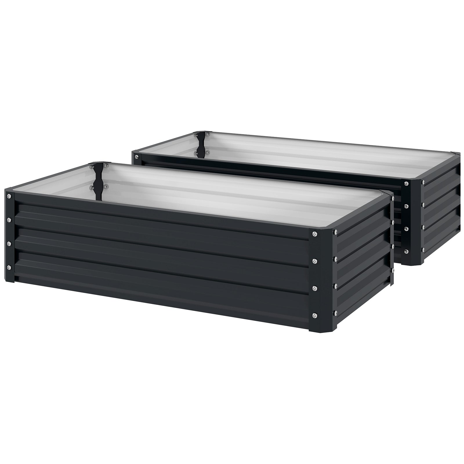 Set Of 2 Raised Garden Bed Elevated Planter Box For Flowers | Grey