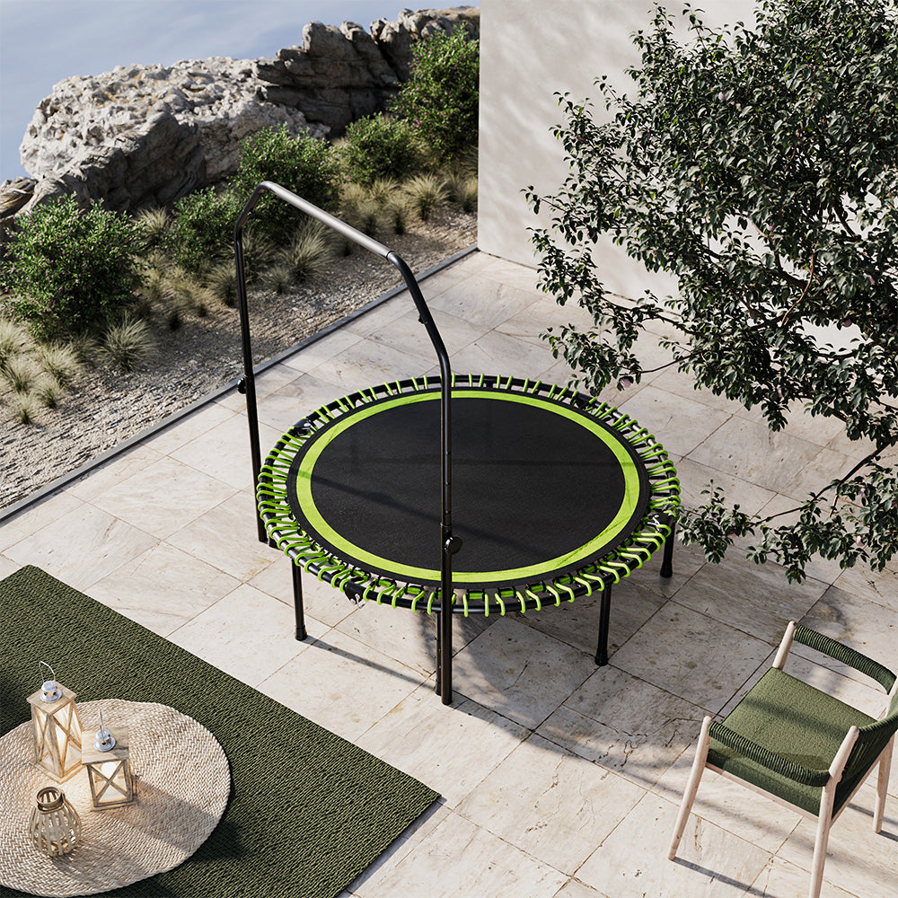 48in Bungee Cords Foldable Round Trampoline With Adjustable U-handle Bar | Green