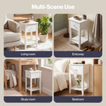 Levede Bedside Table Narrow Modern End Table Drawer & Shelf Bedroom White